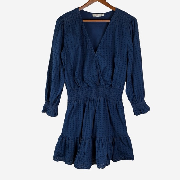 Vineyard Vines Textured Smocked Mini Dress Size M Medium Blue Cotton Resortwear - Picture 2 of 8